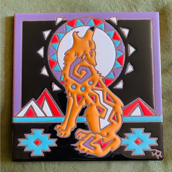 Southwestern Coyote Glazed Ceramic Tile By Hand N Hand Designs in Arizona - Picture 1 of 3